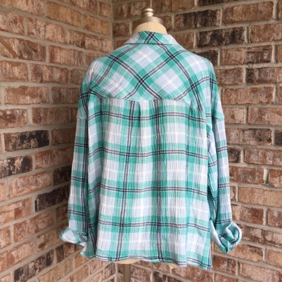 NWT Sanctuary Bloom Plaid Long Sleeves Top Green S - Picture 3 of 5